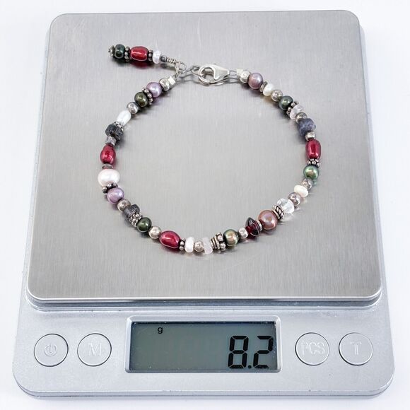 Vintage Sterling Silver 925 Labradorite Pearl Bracelet 7" - Picture 5 of 5